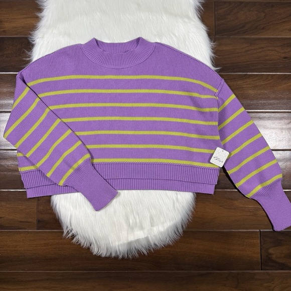 Free People Sweaters - Free People Womens Size Small Iris Orchid Stripe Easy Street Cropped Sweater Top